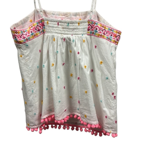 Crown & Ivy Cotton Swiss Dot Embroidered Pom Pom Spaghetti Strap Tank Top Small - Picture 5 of 10